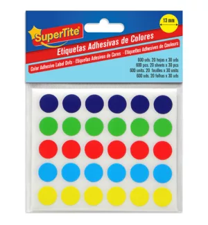 Étiquettes adhésives rondes 13mm 5 couleurs, 600ut