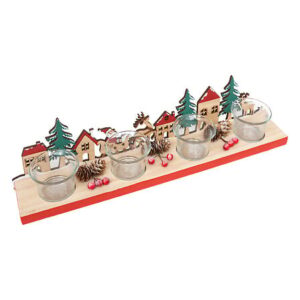 Photophore décor paysage bois avec 4 photophores v