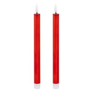 2 bougies led bâton métal rouge