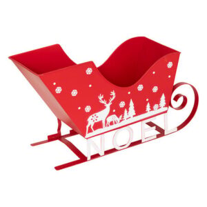 Traîneau noël long 35 cm métal rouge